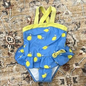 Vibrant Blue and Yellow One Piece Swimsuit with Lemon Print